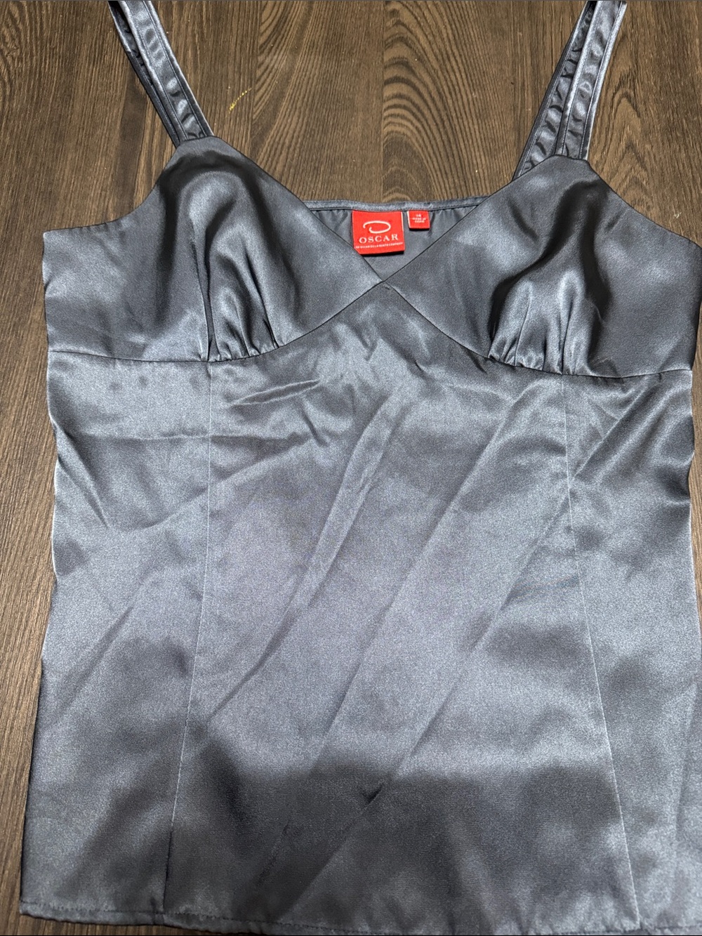 Oscar de la Renta Charcoal Satin Tank Top